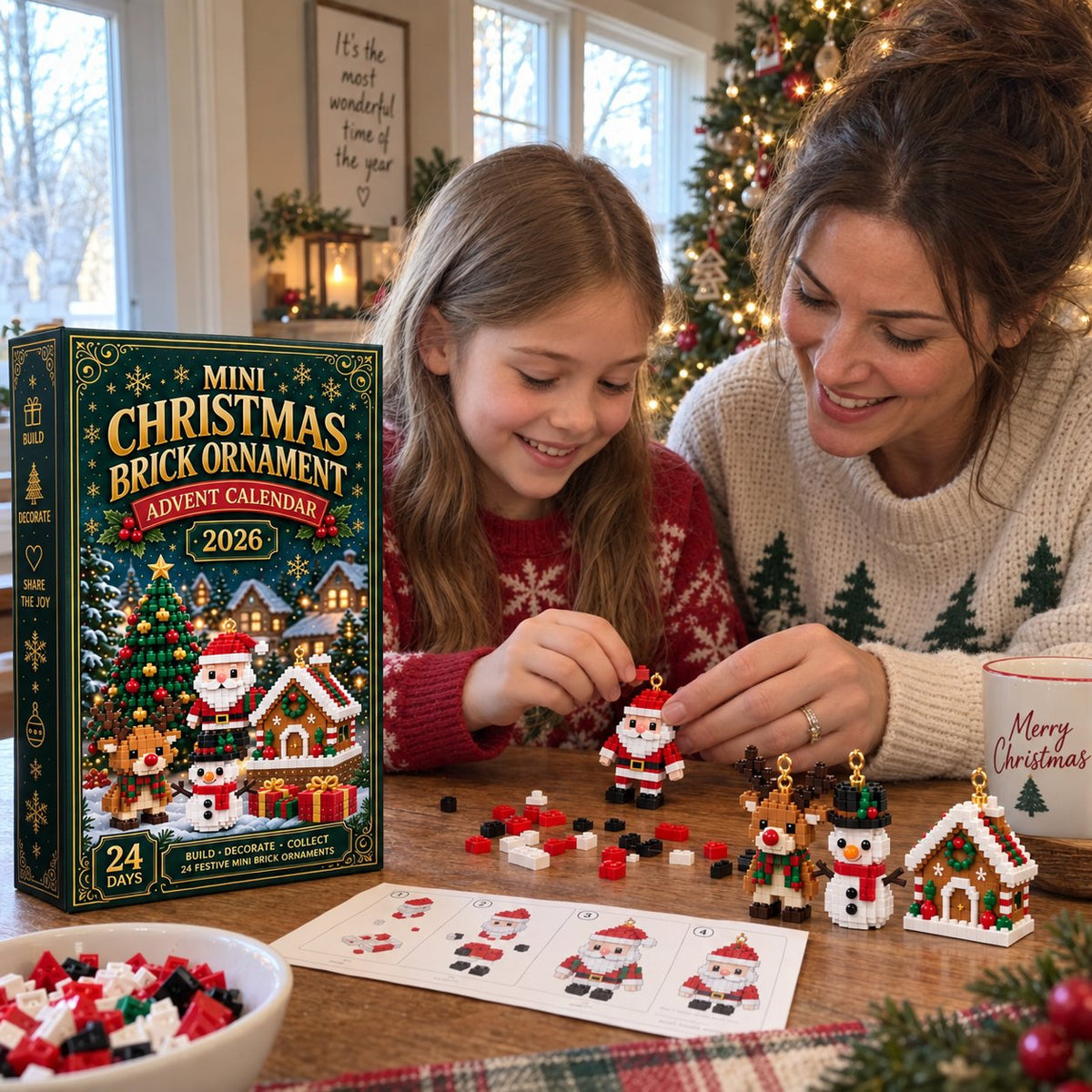 β³ Last Day 49% OFF β π24-Day Mini Christmas Brick Ornament Advent Calendar | 24 Unique Buildable Holiday Ornaments to Create, Hang & Keep π§±