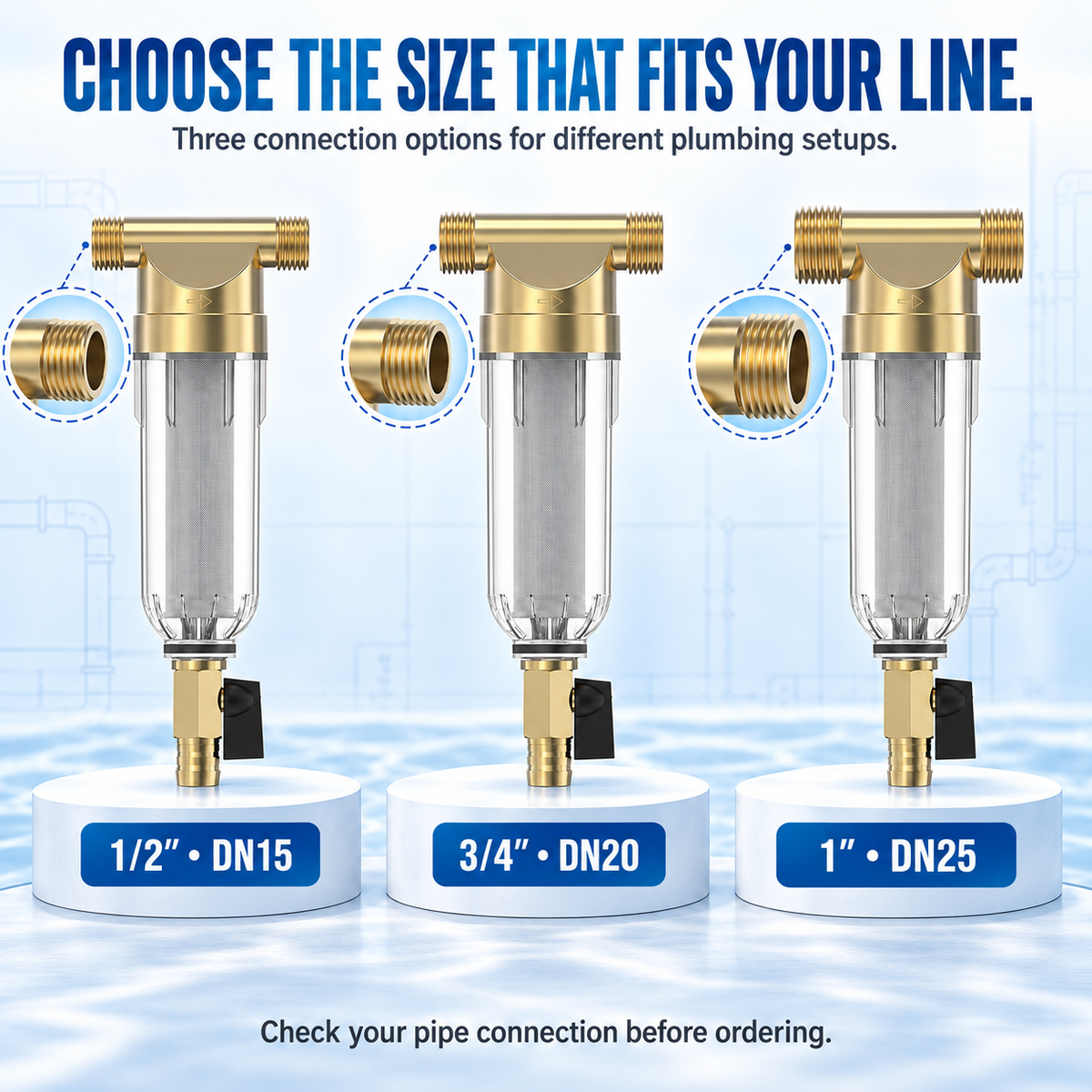 π§ Whole House Spin-Down Sediment Pre-Filter Kit β Flushable 1/2β³, 3/4β³ & 1β³ Options