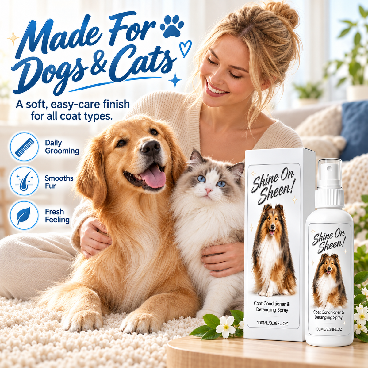 💥🐾 Pet Coat Detangling and Conditioning Spray