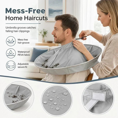 ⏳Limited-time 50% off⏰ Hair Cutting Cape with Catcher – Built-In Groove Traps Clippings, No Mess on Clothes or Floors | Perfect for Home Haircuts🏆✂️