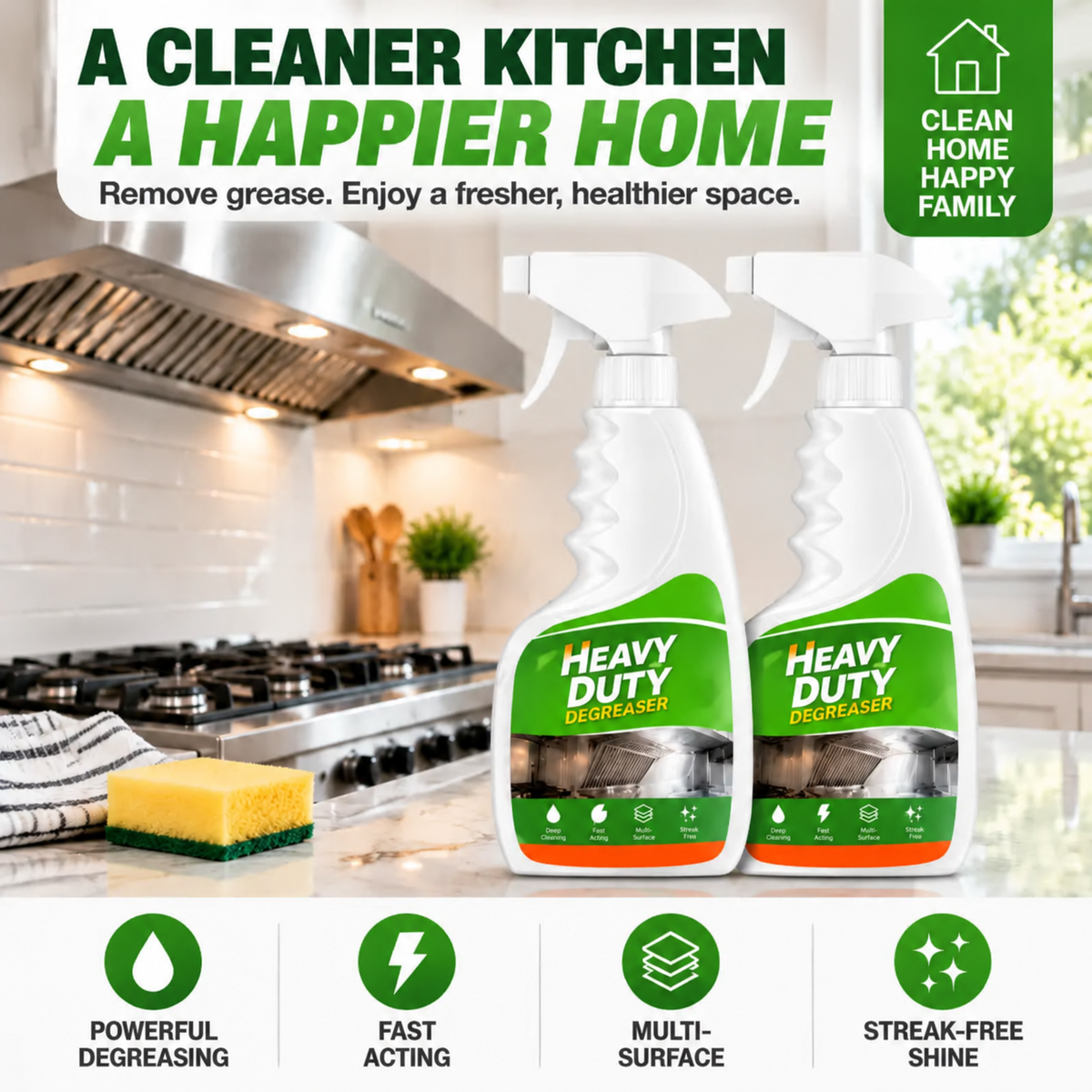 💥 Heavy Duty Kitchen Degreaser Spray – Powerful Grease Remover For Stove, Oven, Cabinets & Multiple Surfaces