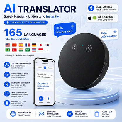 🔥LAST DAY 49% OFF🔥AI Language Translator Device – Real-Time Two-Way Voice Translator with Multi-Language Support