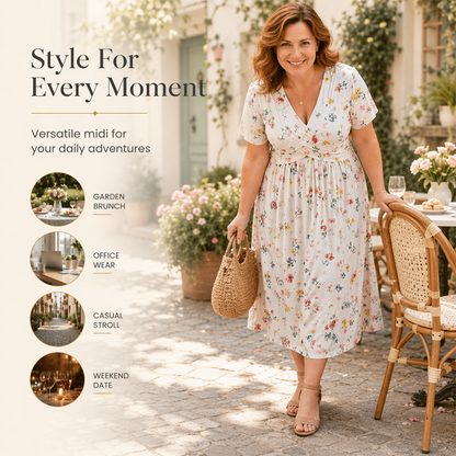 🌺Women’s V-Neck Floral Print Dress – Twist Waist & Flattering Fit