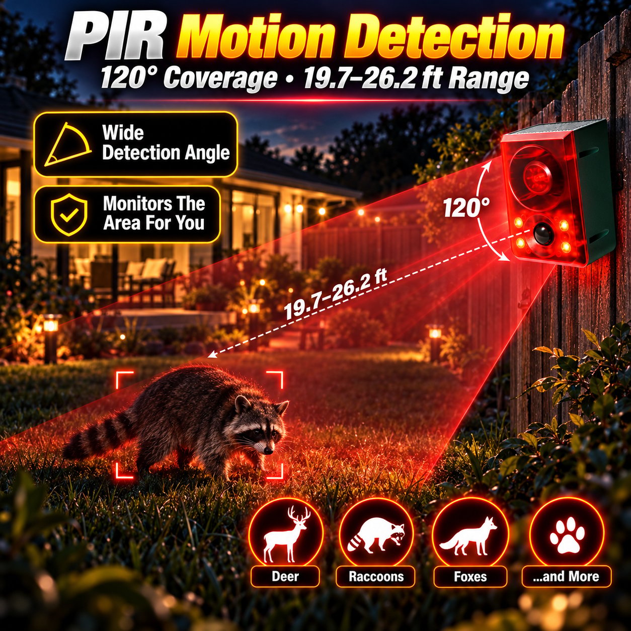 PIR motion detection angle and range for outdoor alarm