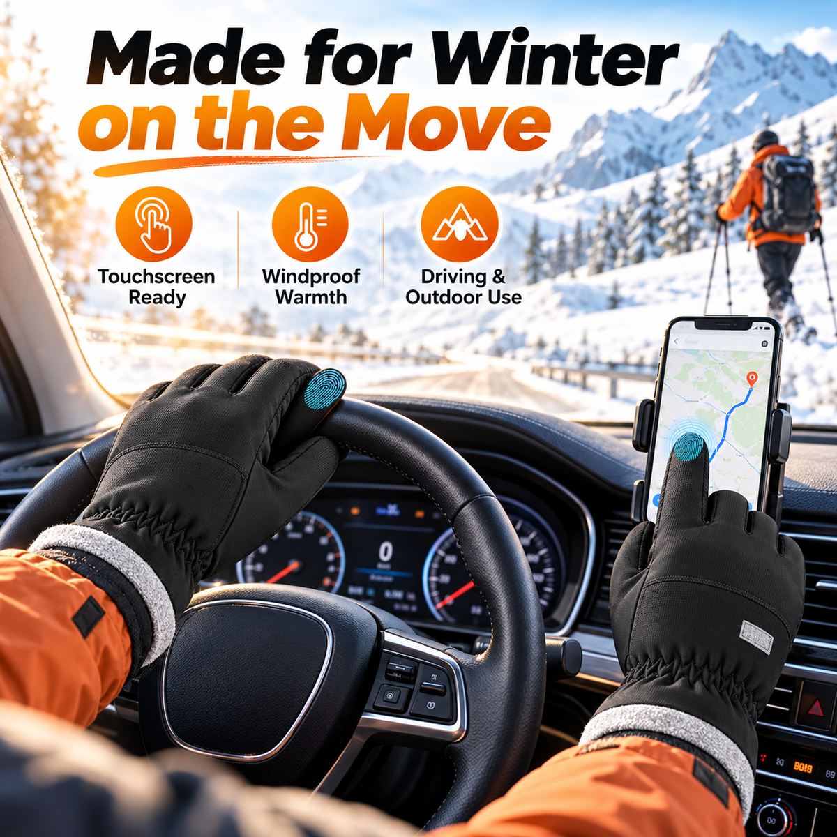 🧤 Thermal Touchscreen Winter Gloves — Windproof, Water-Resistant & Warm