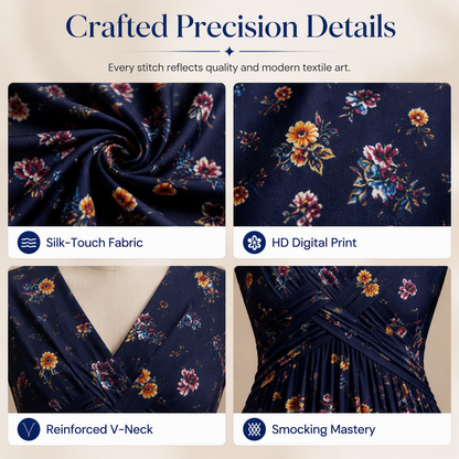 🌺Women’s V-Neck Floral Print Dress – Twist Waist & Flattering Fit