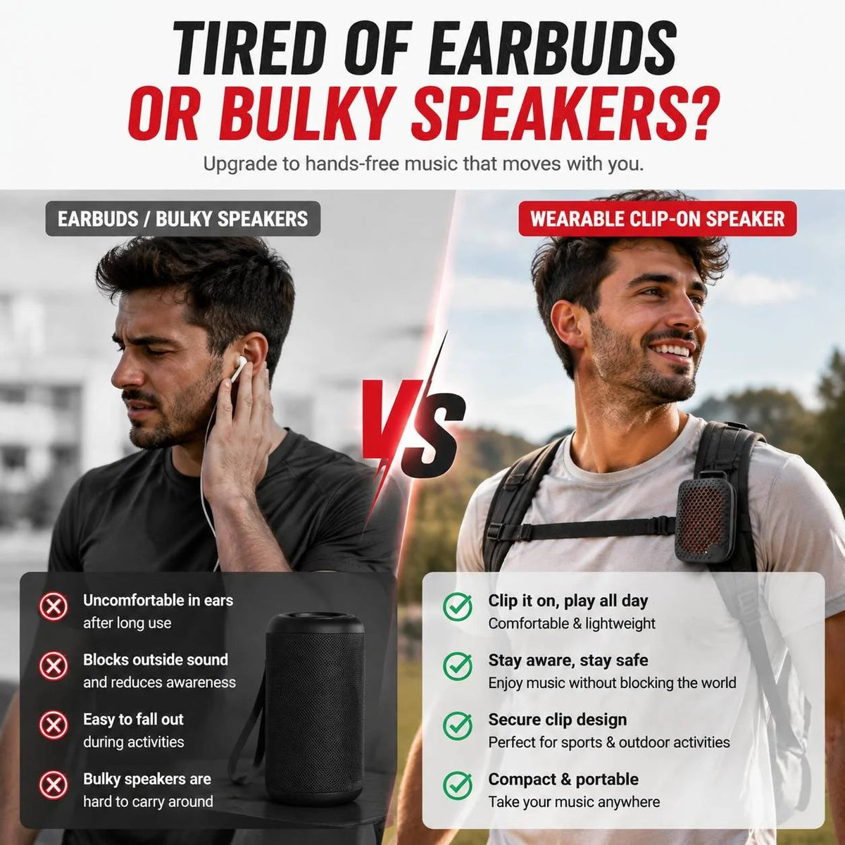 🏃 Outdoor Clip-On Bluetooth Speaker | Waterproof Speaker for Running & Cycling