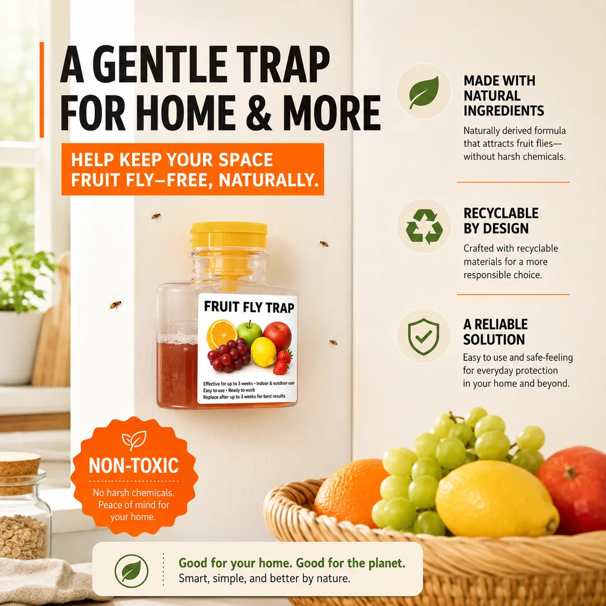 🔥Ultra-Strong Fruit Fly Trap - User Friendly  (Up to 3 Weeks per Bottle)