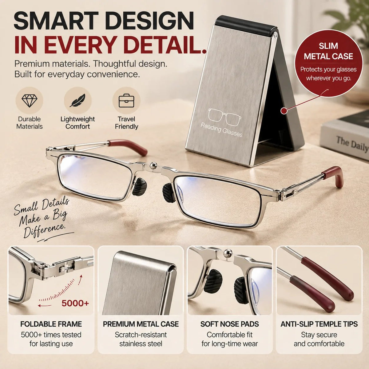👓 HOT SALE | Folding Reading Glasses – Ultra-Slim Portable Readers with Protective Metal Case for Everyday & Travel