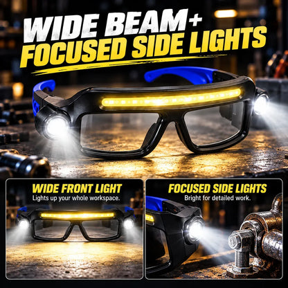💡 Hands-Free LED Light Glasses | Wide Front Light + Focused Side Beams for DIY, Repairs, Fishing & Camping