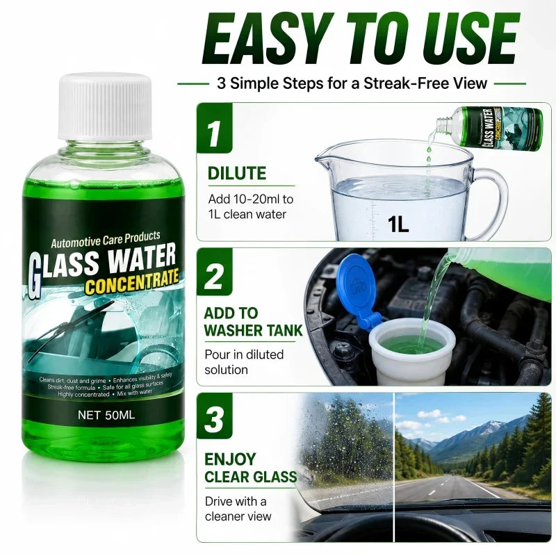 💥50% OFF! Automotive Glass Water Concentrate – Just Dilute & Pour! Streak-Free Visibility, Fights Bugs & Road Grime! 🚗✨