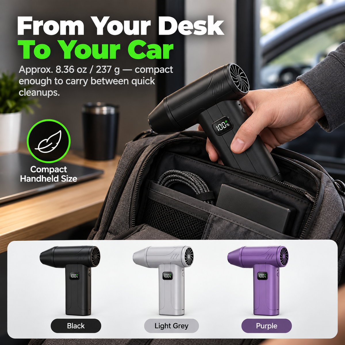 100,000 RPM Rechargeable Cordless Air Duster With LED Light & Battery Display