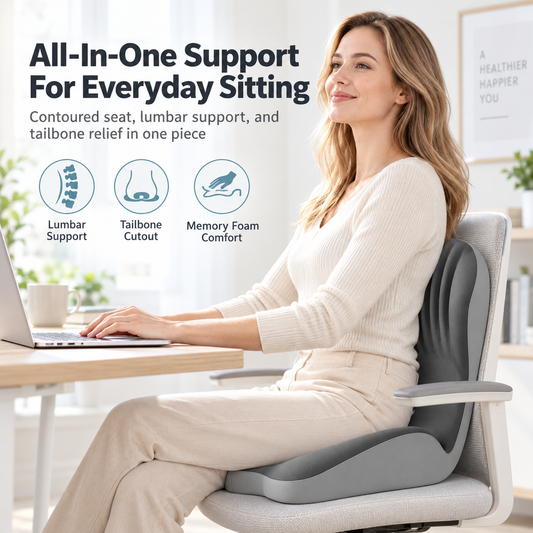 Ergonomic Memory Foam Seat Cushion With Integrated Back & Lumbar Support
