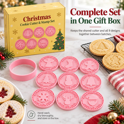 9-Design Christmas Cookie Cutter & Stamp Set – 6 cm Embossing Molds for Plain or Jam-Filled Holiday Cookies