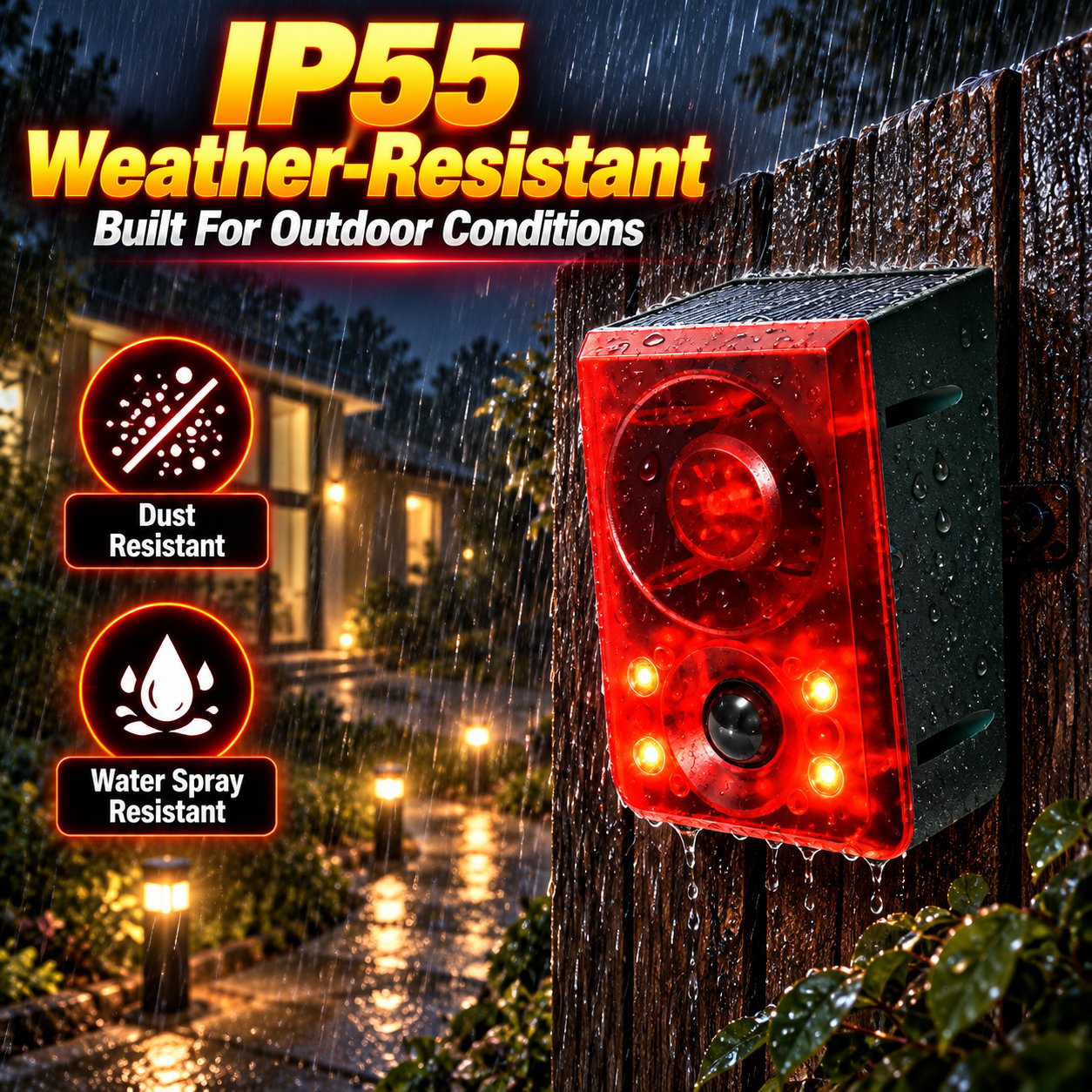 IP55 weather-resistant outdoor motion sensor alarm