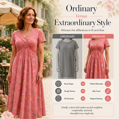 🌺Women’s V-Neck Floral Print Dress – Twist Waist & Flattering Fit