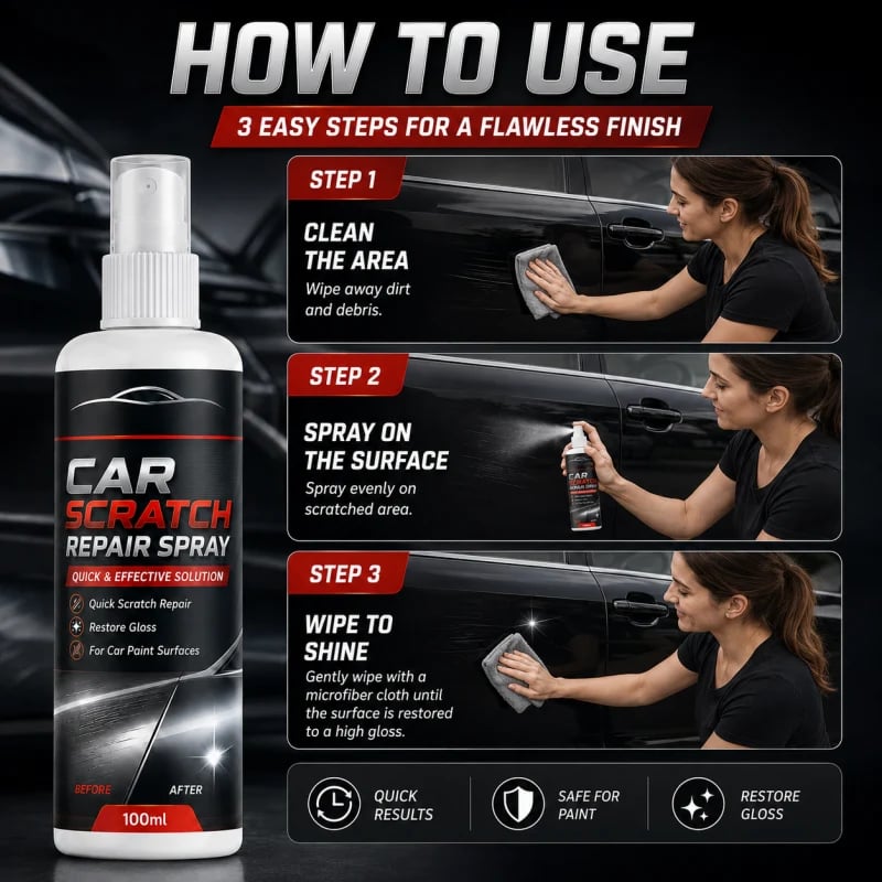 🚗Universal Car Scratch Repair Spray – Erases light scratches, swirl marks & scuffs fast.🛡️💨