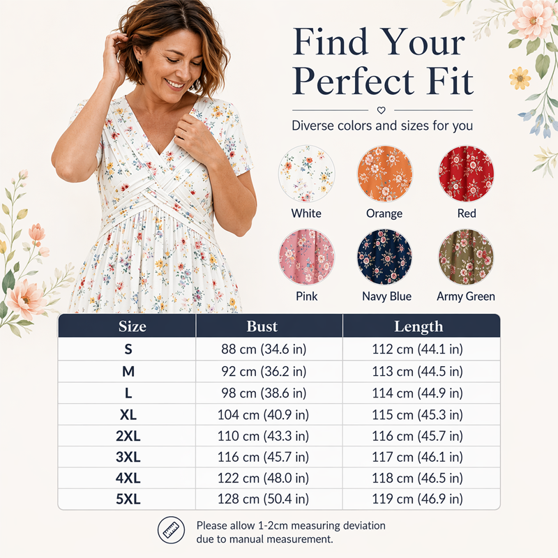 🌺Women’s V-Neck Floral Print Dress – Twist Waist & Flattering Fit
