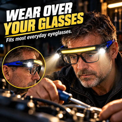 💡 Hands-Free LED Light Glasses | Wide Front Light + Focused Side Beams for DIY, Repairs, Fishing & Camping