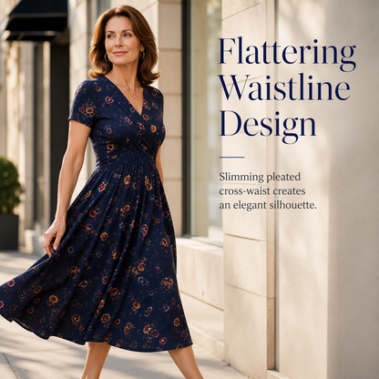 🌺Women’s V-Neck Floral Print Dress – Twist Waist & Flattering Fit