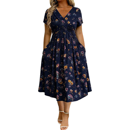 🌺Women’s V-Neck Floral Print Dress – Twist Waist & Flattering Fit