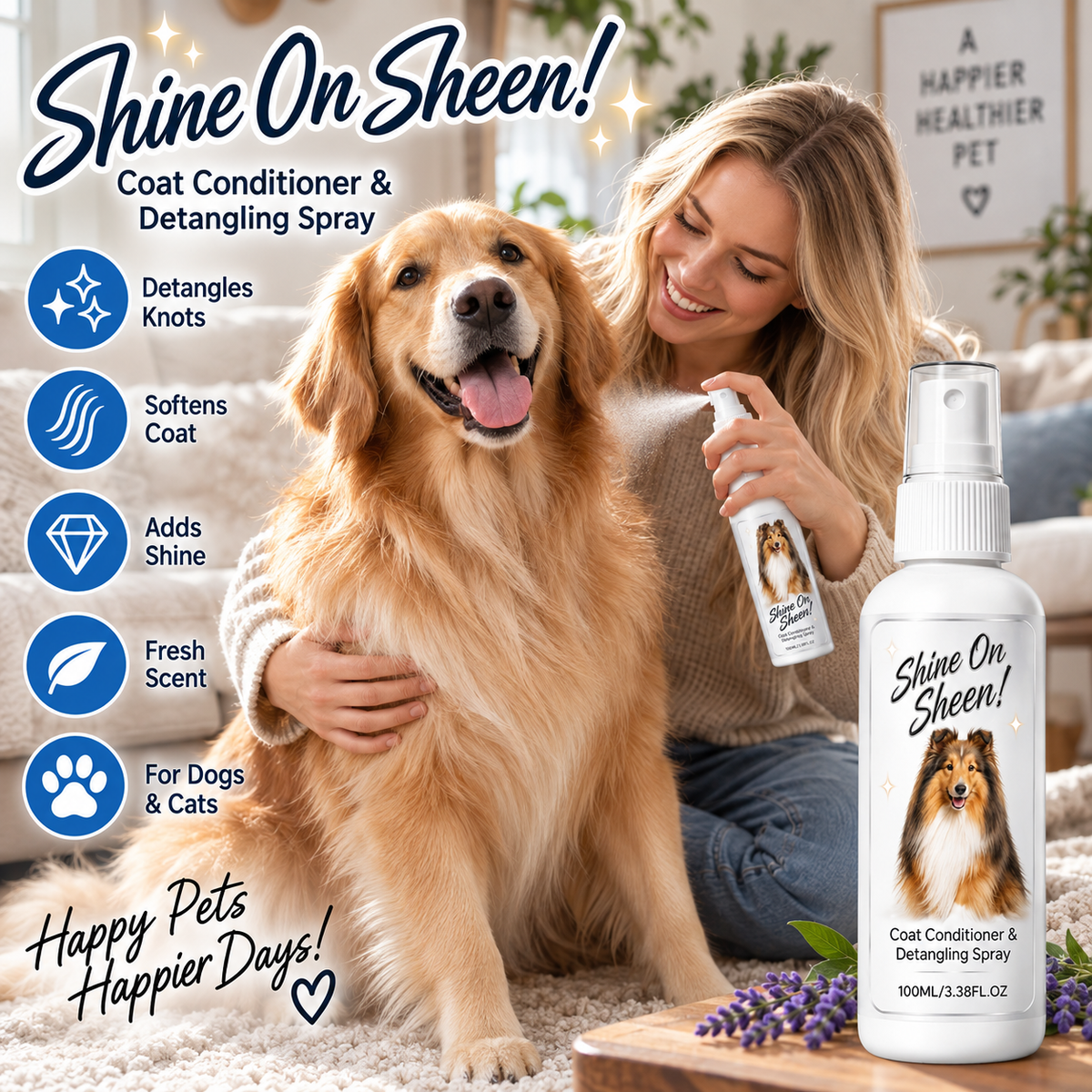 💥🐾 Pet Coat Detangling and Conditioning Spray