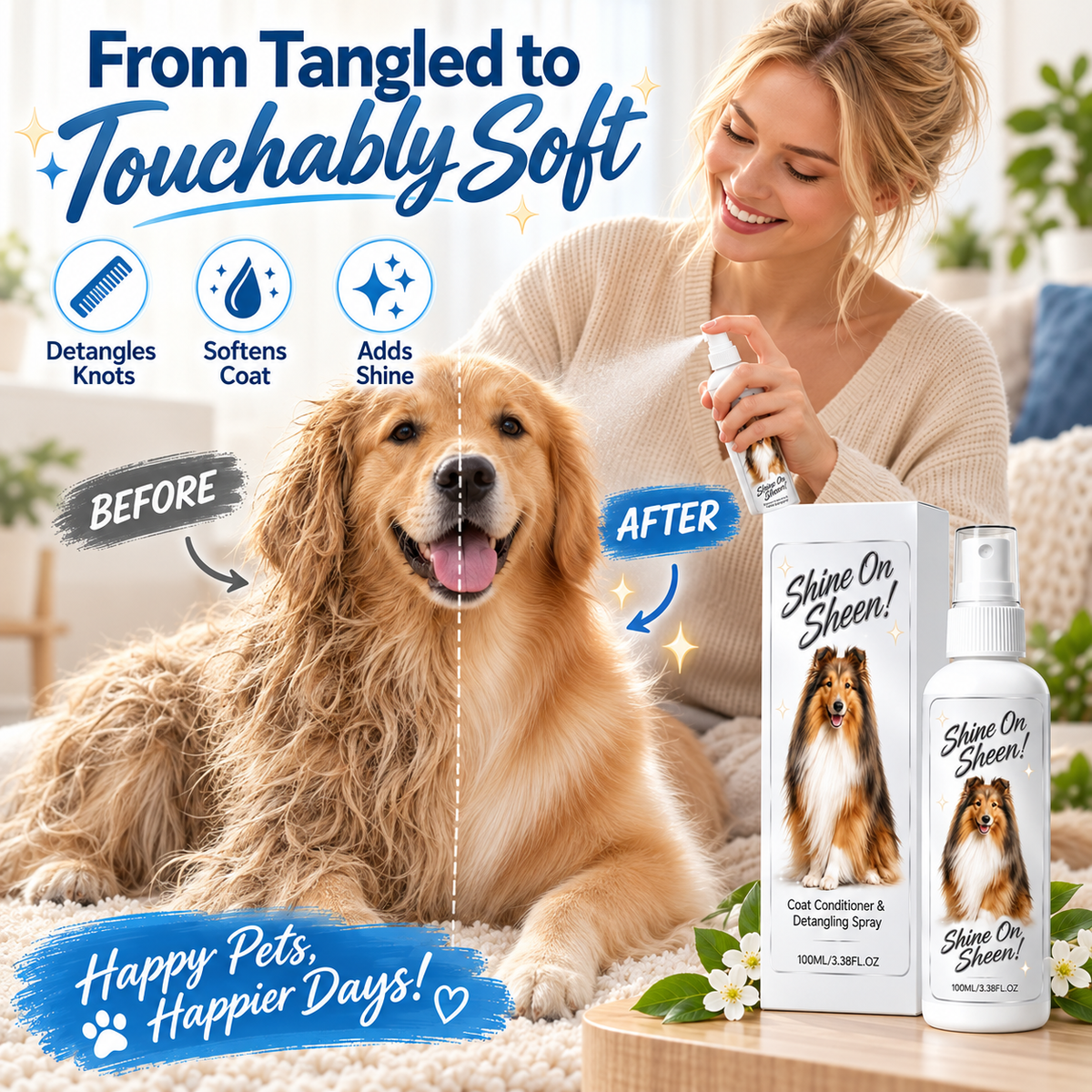 💥🐾 Pet Coat Detangling and Conditioning Spray