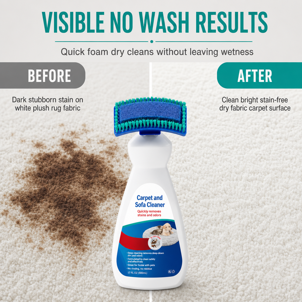 🧼 Waterless Fabric & Carpet Cleaner – Easy Spray & Wipe Cleaning for Sofas, Upholstery & Carpets✨