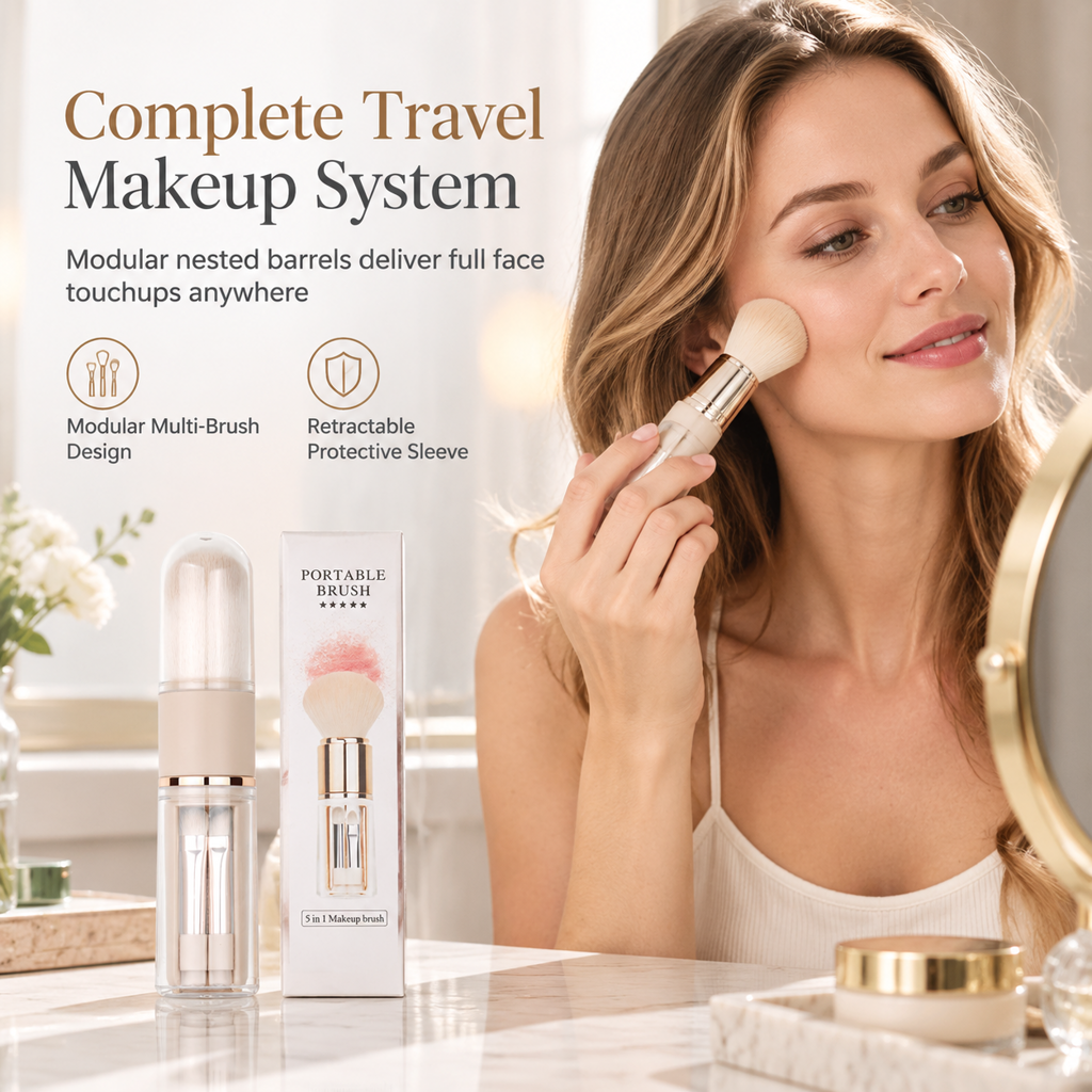 Portable Retractable Makeup Brush Set Multifunctional Travel Cosmetic Tool with Powder Blush and Silicone Lip Brush🔥
