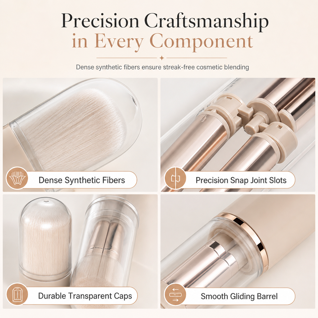 Portable Retractable Makeup Brush Set Multifunctional Travel Cosmetic Tool with Powder Blush and Silicone Lip Brush🔥