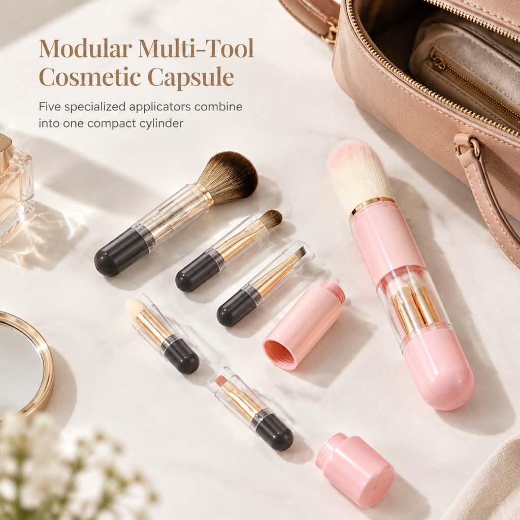 Portable Retractable Makeup Brush Set Multifunctional Travel Cosmetic Tool with Powder Blush and Silicone Lip Brush🔥