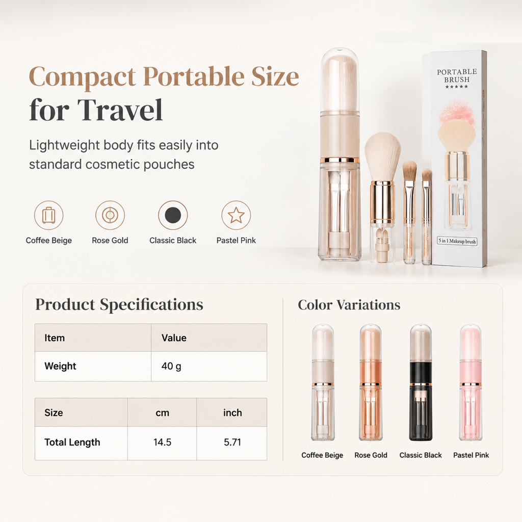 Portable Retractable Makeup Brush Set Multifunctional Travel Cosmetic Tool with Powder Blush and Silicone Lip Brush🔥