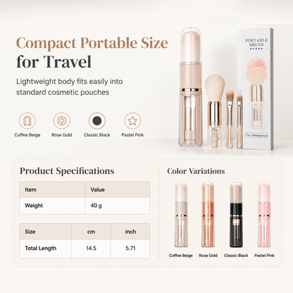Portable Retractable Makeup Brush Set Multifunctional Travel Cosmetic Tool with Powder Blush and Silicone Lip Brush🔥