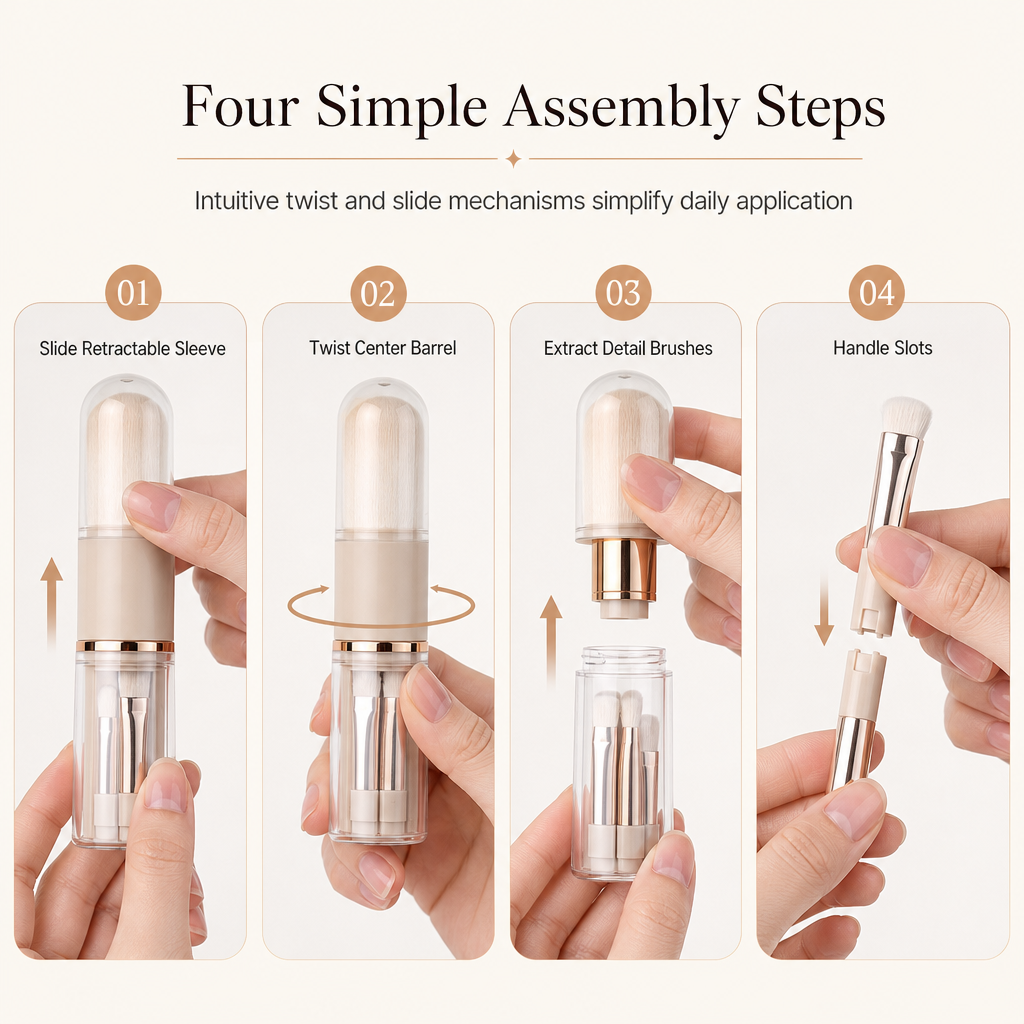 Portable Retractable Makeup Brush Set Multifunctional Travel Cosmetic Tool with Powder Blush and Silicone Lip Brush🔥