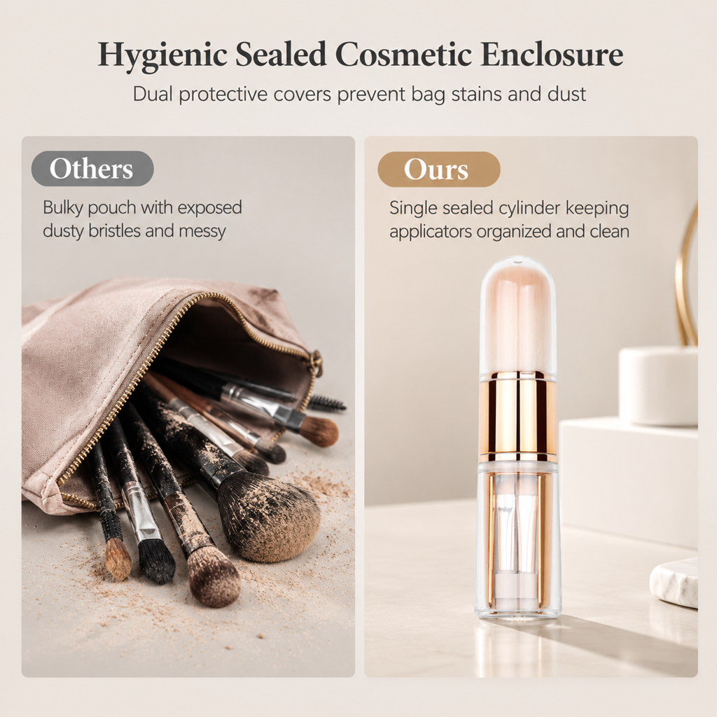 Portable Retractable Makeup Brush Set Multifunctional Travel Cosmetic Tool with Powder Blush and Silicone Lip Brush🔥